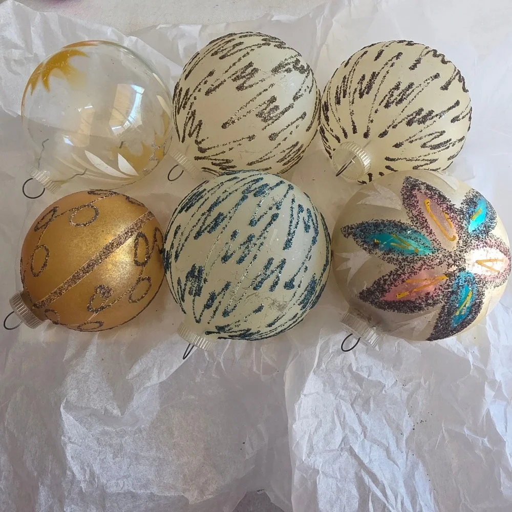 VTG West Germany Glass Christmas Ornaments Glitter Mica MCM D.B.G.M. Lot of 6
